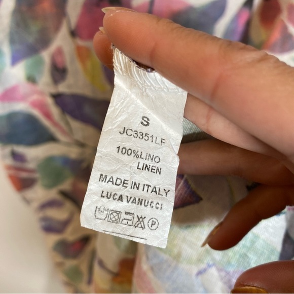 Luca Vanucci 100% Linen Tunic Style Dress Pastel Leaves Patterned Colourful - Picture 11 of 11